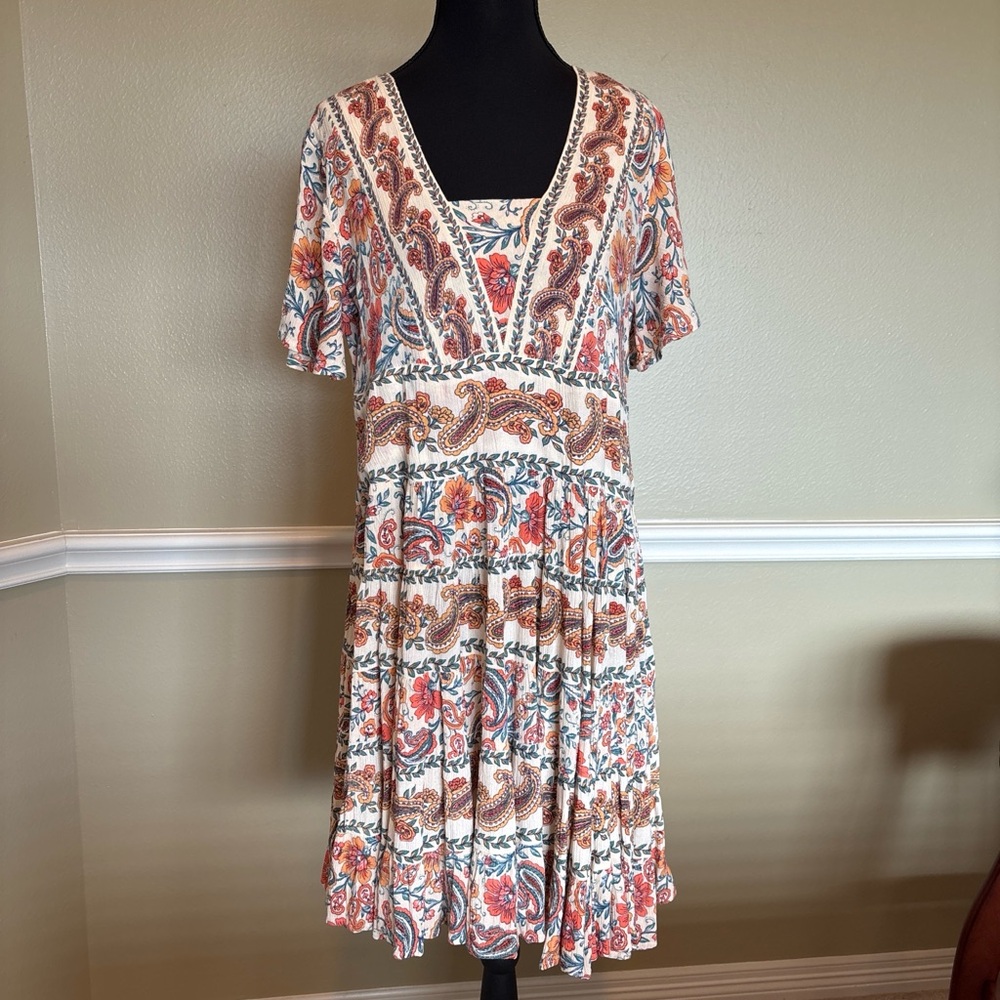 Bila Boho Paisley Floral Tiered Dress XS